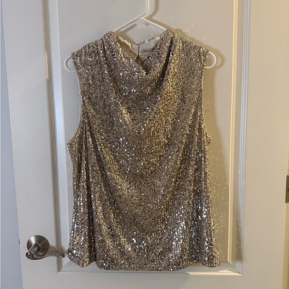 Cable & Gauge Silver Sequin Draped Cowl Neck Tank